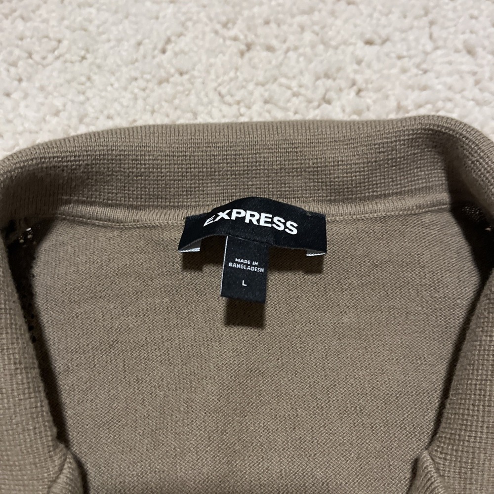 Express Men's Pointelle Camp Collar Short Sleeve Sweater Polo Size Large - Picture 5 of 9